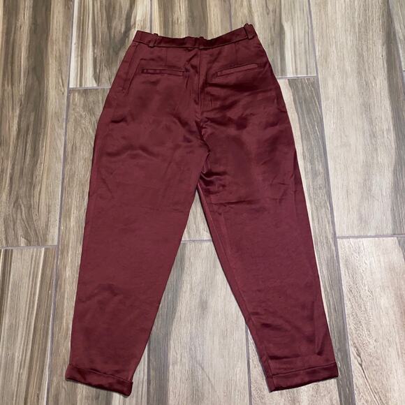 H&M Satin Relaxed Fit Cropped tapered leg cuffed hem pants Burgundy size 6 - Picture 6 of 13